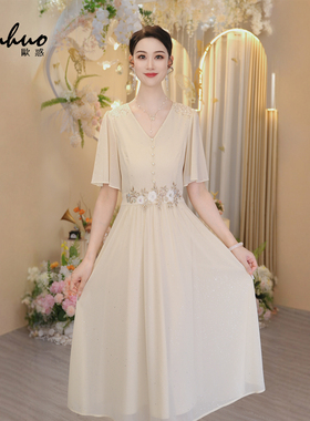 裙子2025新款今年流行爆款夏季短袖亮片收腰连衣裙女OHDRI05064