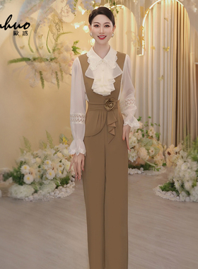 法式气质连身裤卡其色连体裤2025新款夏装高端背带裤OHPAH08062