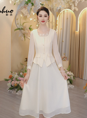 大方得体穿搭一整套连衣裙女2025早秋长袖收腰方领裙子OHDRI07127