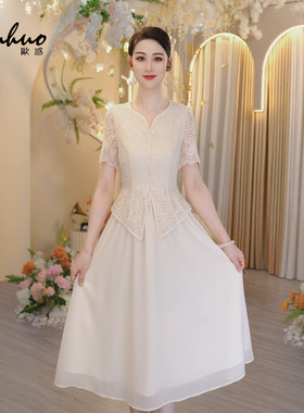 中式盘扣蕾丝拼接连衣裙女2025夏季快速出门穿搭裙子OHDRI07011