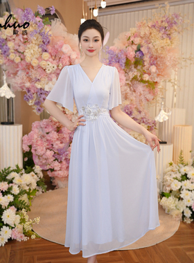 2025夏季新款连衣裙女法式雪纺长裙出席重要场合的裙子OHDRI05013