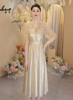 2025初夏穿搭法式蕾丝缎面拼接连衣裙女士收腰高级裙子OHDRI04061