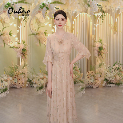 荷叶边妈妈装连衣裙女装夏季长裙