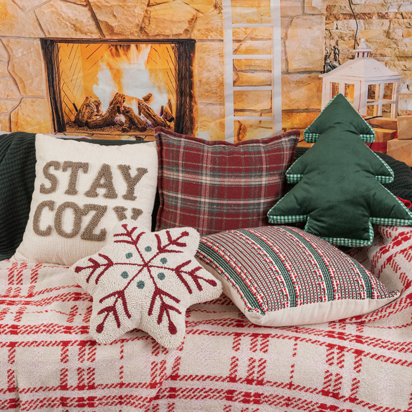 圣诞新年ins抱枕格子靠垫沙发靠枕氛围耐磨圣诞节装饰靠背抱枕套