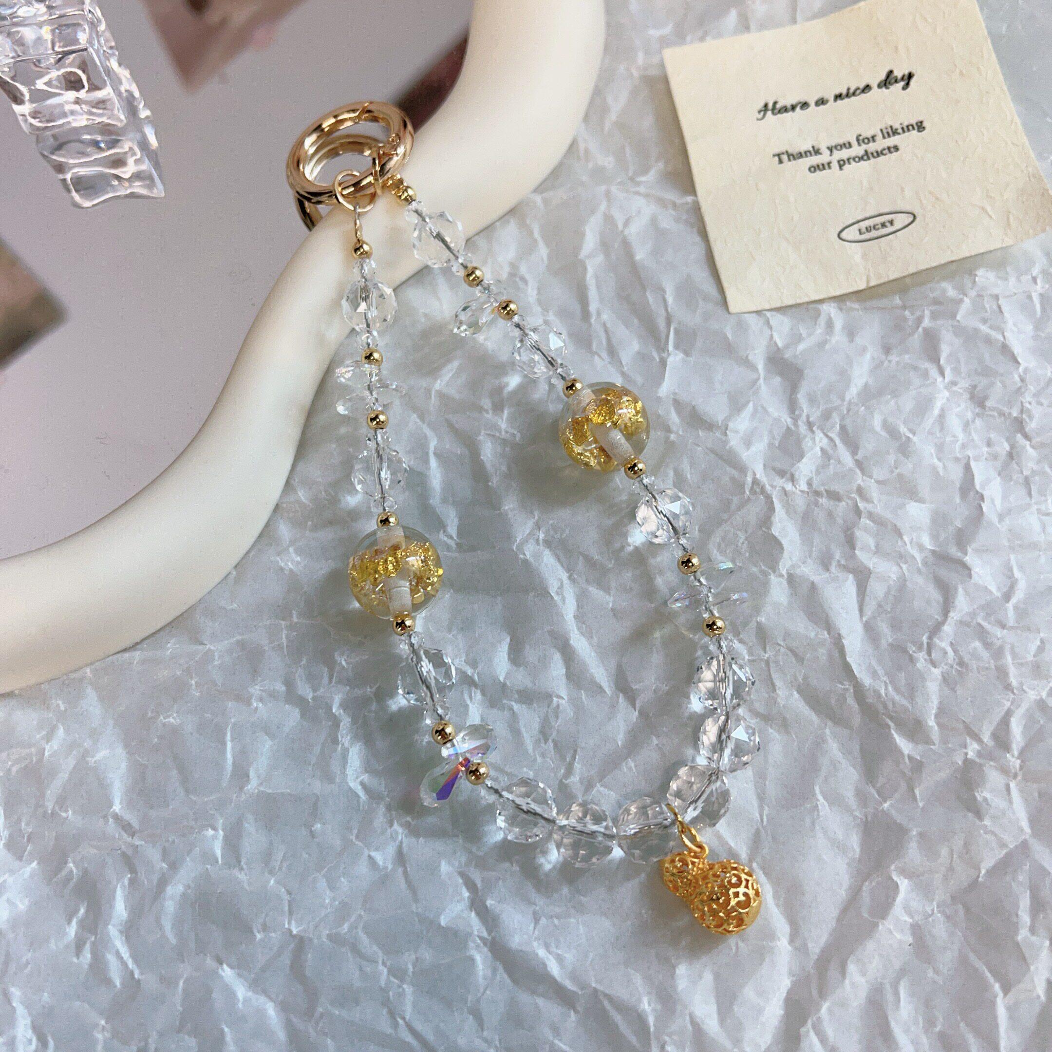 精致高级感手机链水晶挂件小众轻奢金色葫芦手工串珠饰品串珠挂件