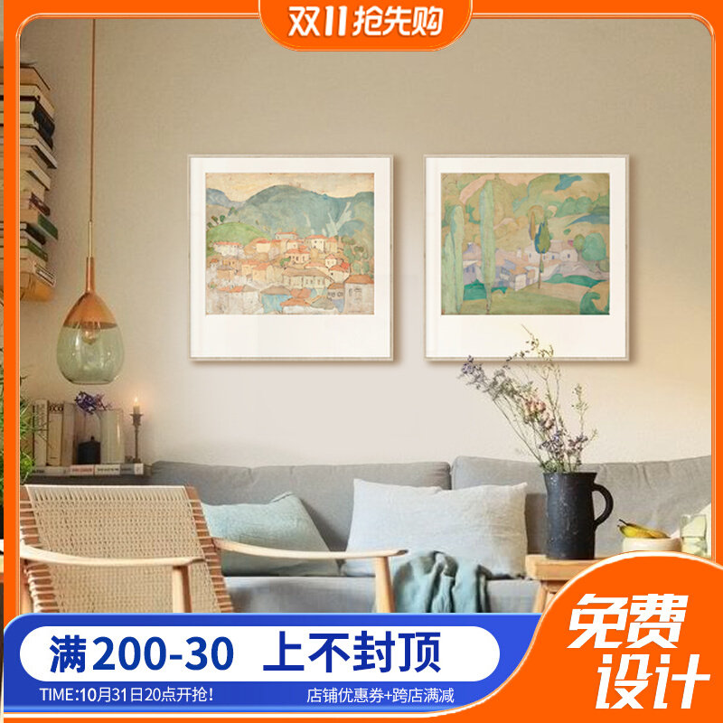 春天田园风小众风景客厅装饰画北欧原木风挂画民宿卧式床头餐厅画