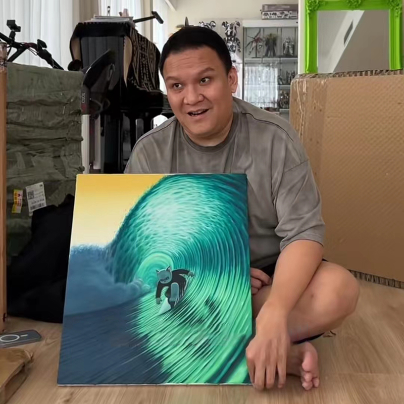 Yokoteen冲浪的猫艺术版画