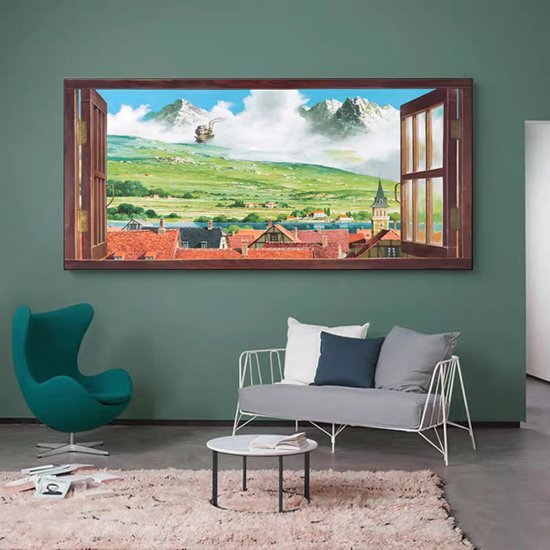 宫崎骏吉卜力哈尔的移动城堡墙窗系列油画装饰画高级感小众壁挂画