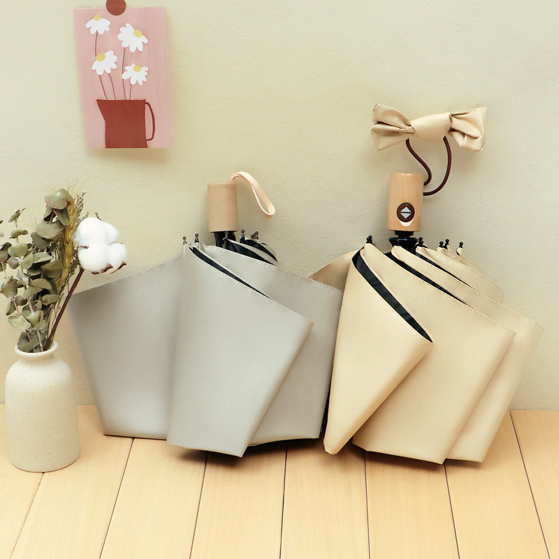 雨伞女复古简约纯色折叠手动遮阳防晒防紫外线晴雨两用自动太阳伞