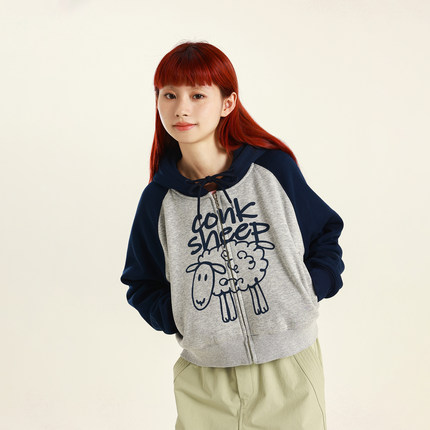 conklab 插肩袖小羊开衫连帽卫衣男秋冬重磅情侣帽衫无性别外套潮