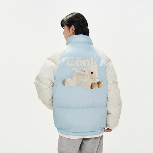 跳跃可可小羊连帽插肩袖羽绒外套