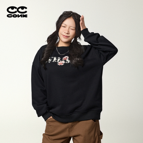 CONKLAB甜酷猫爪布绣圆领卫衣女