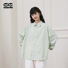 CONKLAB假领带学院风条纹衬衫男春秋季宽松长袖情侣衬衣设计感潮