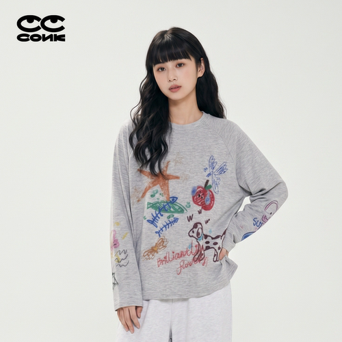 CONKLAB美式涂鸦防晒长袖T恤女