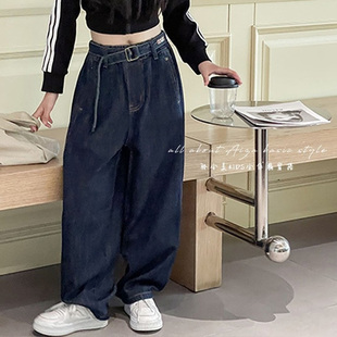 儿童秋冬宽松裤 PAUL童装 新款 2025秋装 子时髦直筒老爹 女童牛仔裤