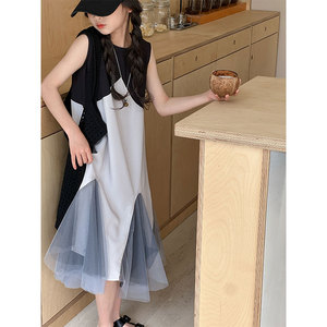 PAUL童装 高端撞色女童连衣裙2026夏装新款儿童裙子女孩无袖大童A