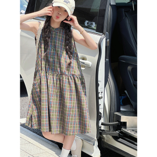 儿童裙子A字长裙 夏装 PAUL童装 韩系文艺女童格子连衣裙2025新款