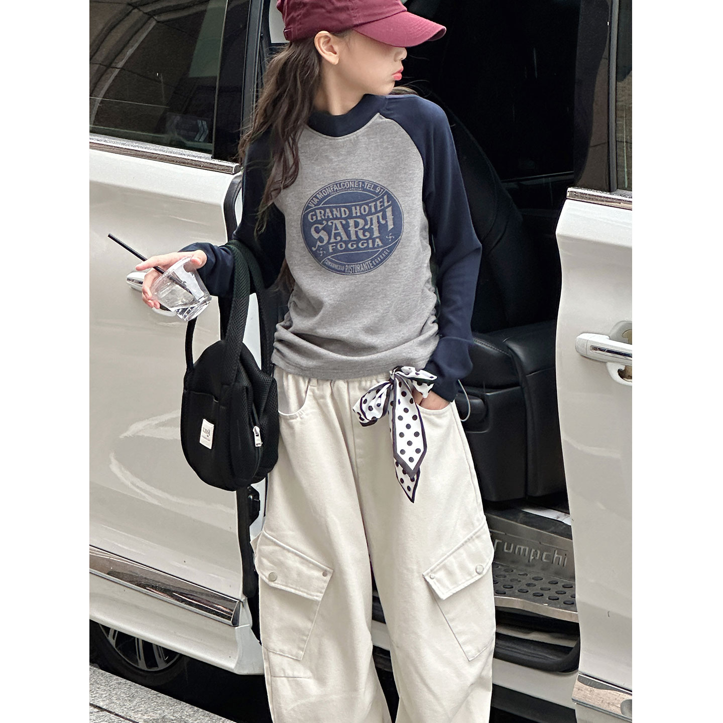 抽褶女童长袖T恤2025秋冬装上衣