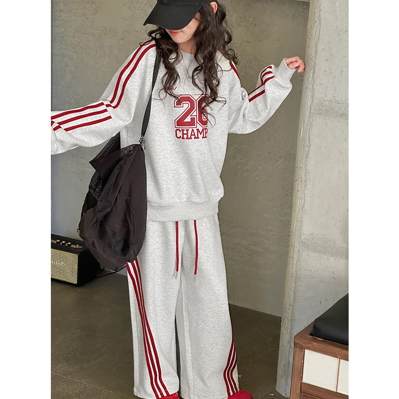 PAUL童装女童加绒运动套装2026秋冬装新款儿童加厚卫衣两件套春秋
