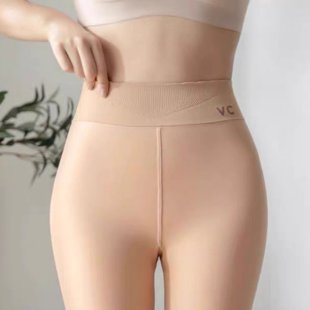 VC一体水光袜秋冬款保暖光腿女裸感肤色打底连裤袜可外穿