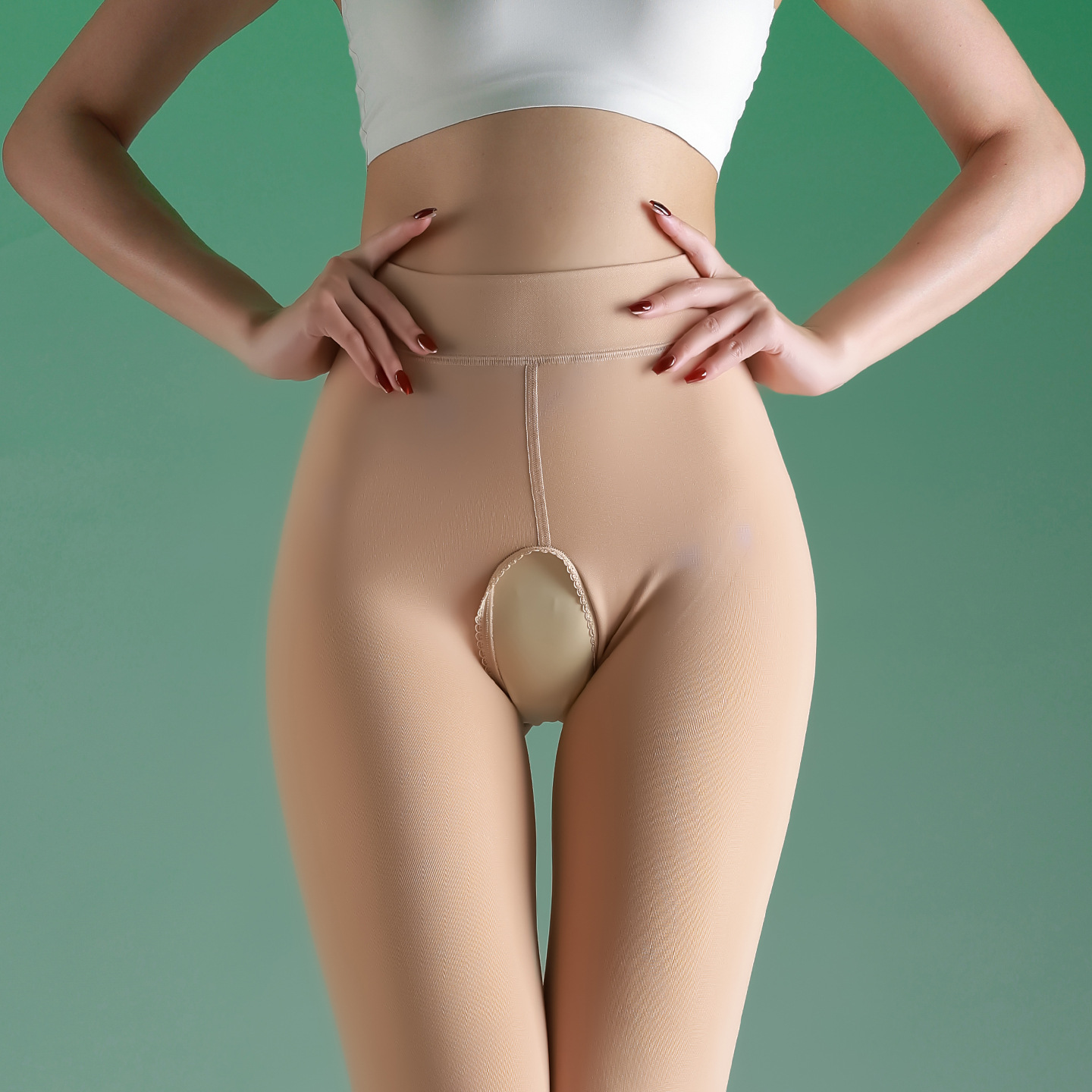 秋冬季加绒打底袜女开裆连裤袜性感免脱光面修身保暖光腿大码