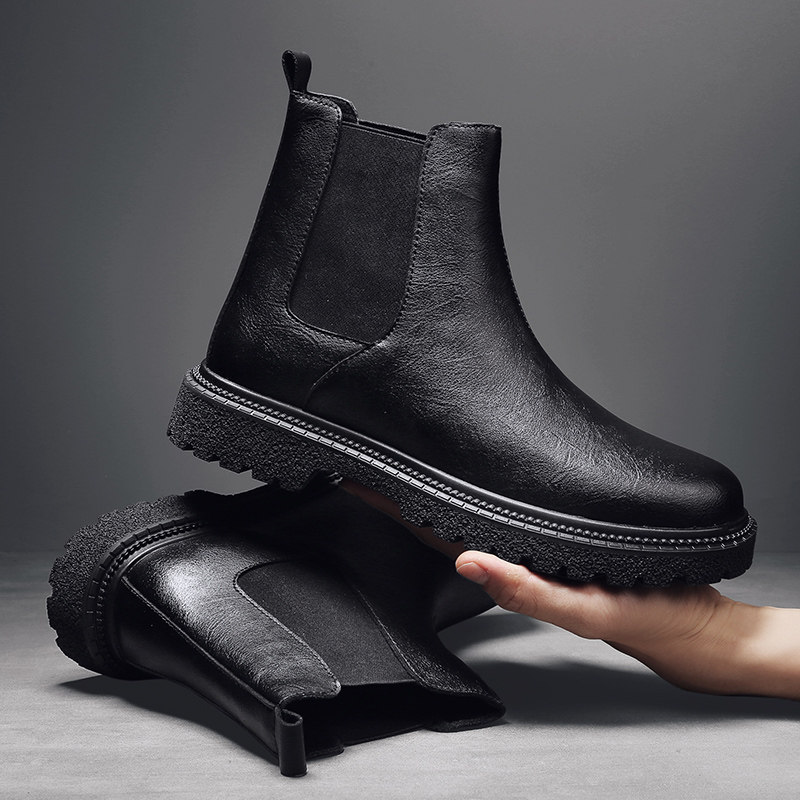 马丁靴男秋季套脚骑士英伦风切尔西靴高帮皮鞋中帮工装百搭靴男靴