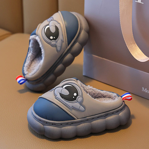 儿童棉拖鞋冬季软底加绒加厚保暖pu防水卡通太空人男女童宝宝棉鞋