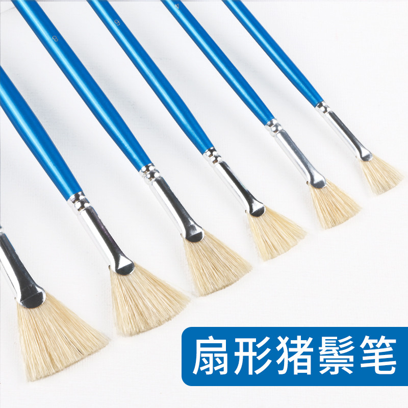 图绘通油画笔猪鬃毛扇形长杆