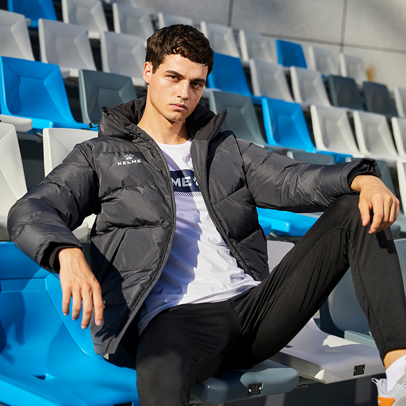 KELME卡尔美运动羽绒服男中长款 官方旗舰足球训练保暖连帽外套冬