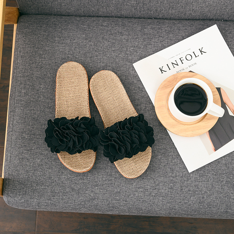 四季亚麻凉拖鞋女厚底防滑木地板