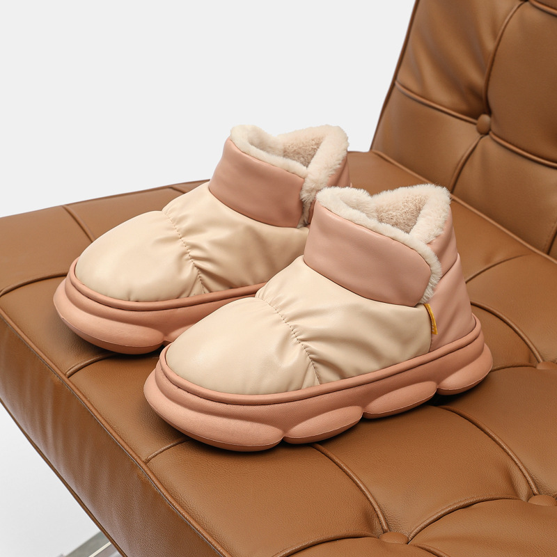 2025新款防水PU皮棉拖鞋女包跟冬季保暖加绒厚底室内家居外穿棉鞋