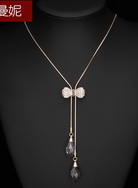 欧曼妮蝴蝶结毛衣链可调节项链