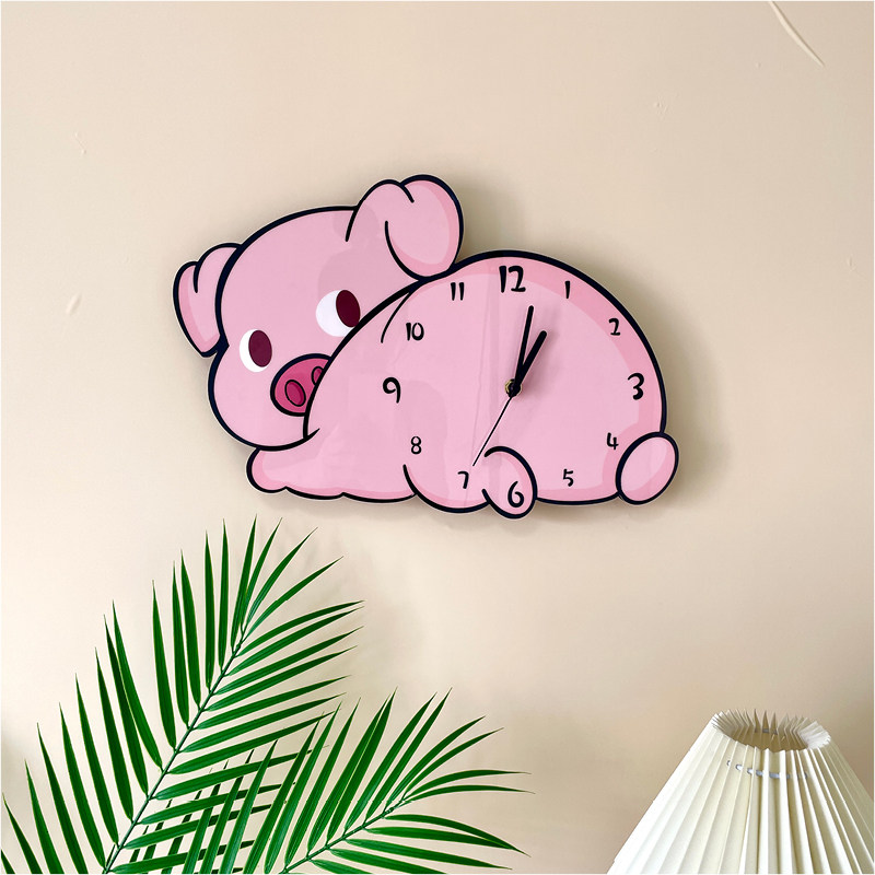 钟表幼儿园猪儿童房装饰小猪趴着挂墙静音卡通挂钟时钟可爱创意