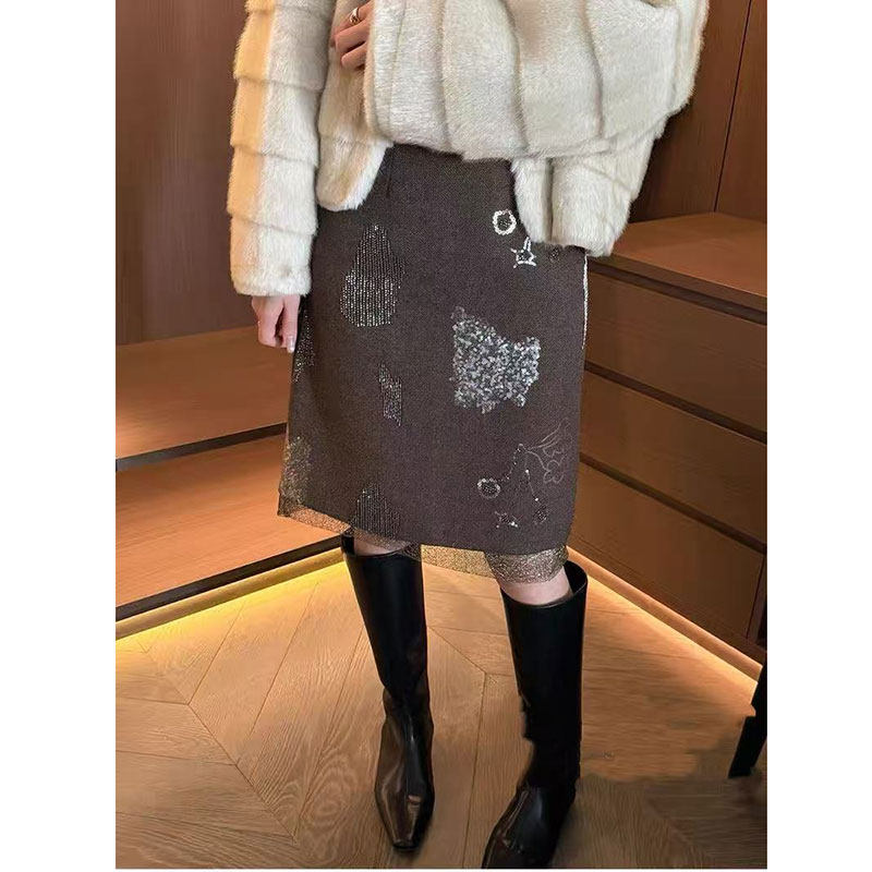 夏央2025冬季新款时尚亮闪闪拼接直筒半身裙亮片中长裙女士#7764,女装/女士精品,半身裙,淘宝优惠券,粉丝福利购,淘宝优惠卷