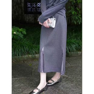 面料百褶半身裙子女高腰拼接气质长裙 西装 7721 新款 夏央2026春季