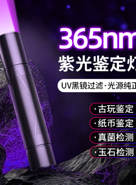 惠斯特T3紫外线照宠物猫藓紫光灯荧光鉴定验钞专用手电筒UV365nm烟酒瓷器检测逗猫红光激光笔