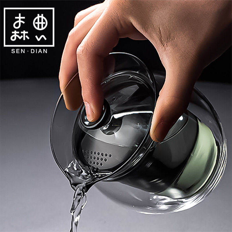 玻璃盖碗单个高档茶杯盏功夫泡茶茶具茶碗带盖子高端防烫大号手抓