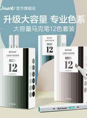 正品Touchmark灰色系肤色马克笔套装直液式丙烯马克笔常用12色冷灰暖灰蓝绿灰学生手绘绘画马克笔专业搭配