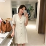 Hàn Quốc mua váy cotton và vải lanh nữ dài cổ chữ V tươi 2019 mới eo cao trắng Một chiếc váy chữ mùa hè - A-Line Váy váy sát nách chữ a