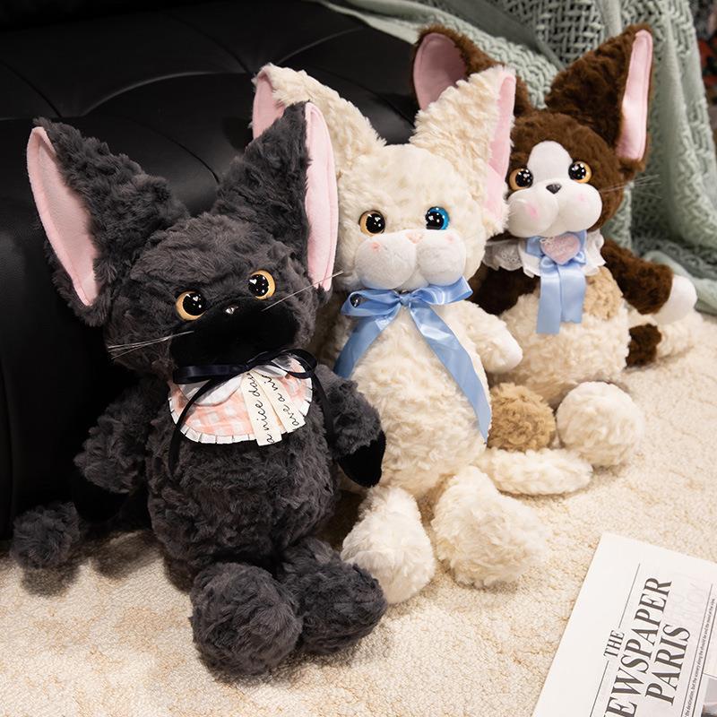 日本网红德文猫公仔精致卷毛围兜猫玩偶小猫咪毛绒玩具娃娃送礼物