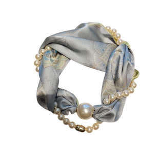 新款大珍珠磁吸扣长条项链真丝丝巾女100%桑蚕丝锁骨链春夏小领巾