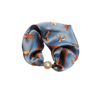 新款珍珠磁扣锁骨链小长条项链真丝丝巾春夏100%桑蚕丝领巾毛衣链