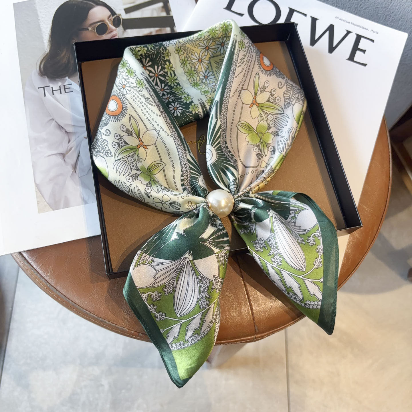 春秋新款绿色真丝珍珠磁吸丝巾女100%桑蚕丝洋气百搭懒人护颈领巾,服饰配件/皮带/帽子/围巾,围巾/丝巾/披肩,淘宝优惠券,粉丝福利购,淘宝优惠卷