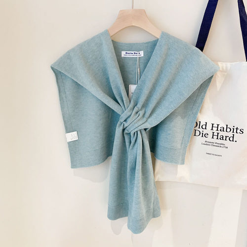 100%羊毛纯色交叉披肩