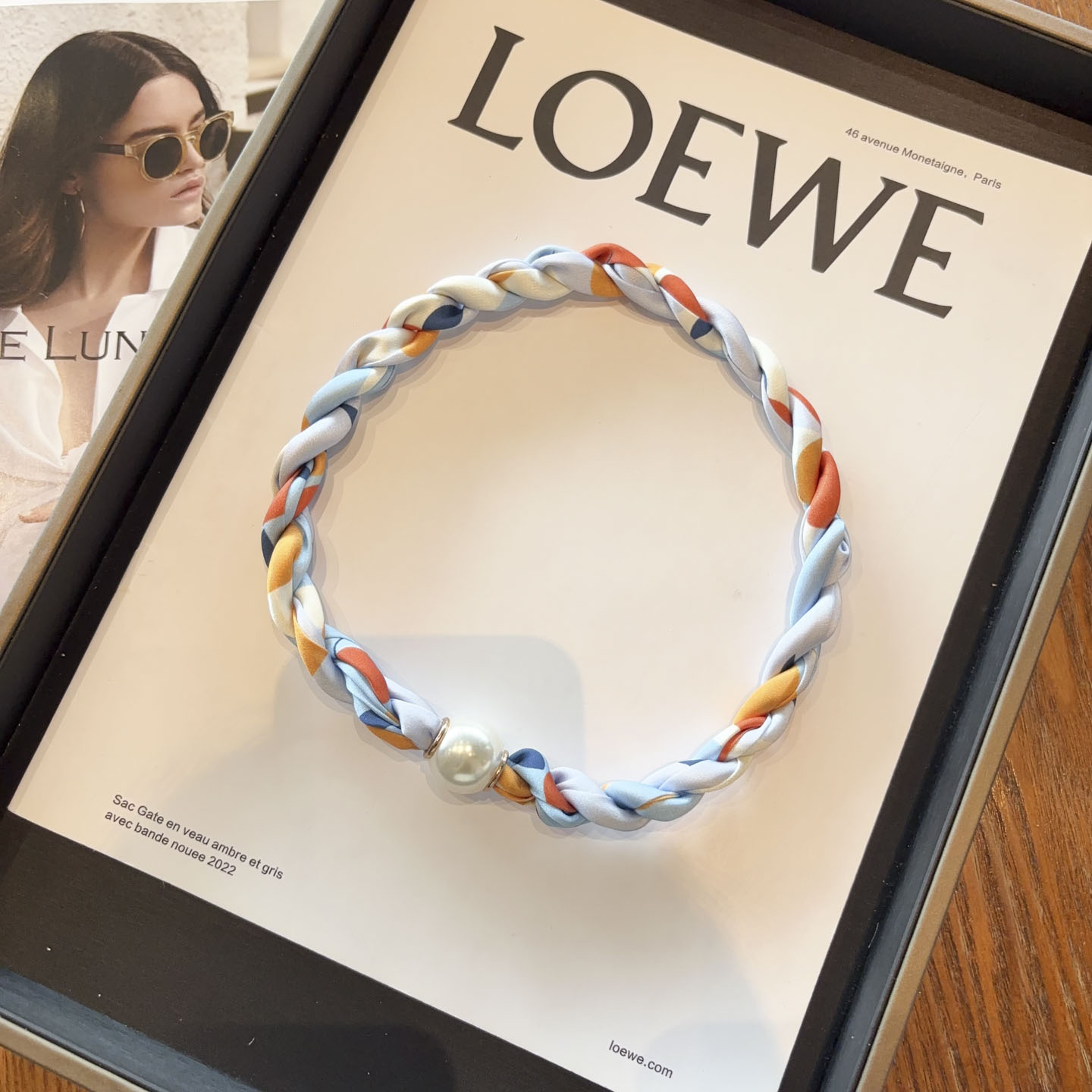 时尚新款珍珠磁铁扣项链小丝巾女锁骨链围巾装饰领巾护颈围脖春夏