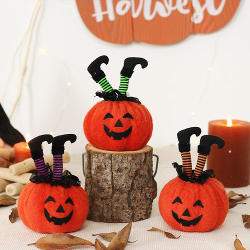 HalloweenWitch‑feet Pumpkin‑dollTabletopOrnament女巫脚公仔