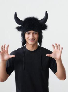 Halloween and Christmas plush cow horn hat万圣节圣诞节牛角帽