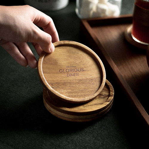 家用茶道酒杯咖啡杯实木垫