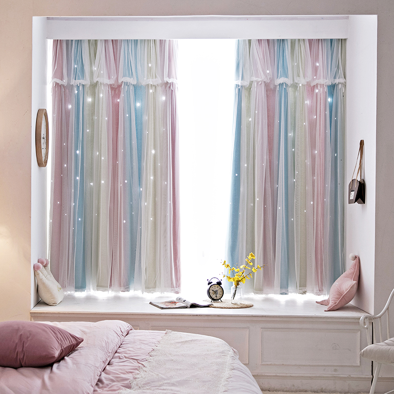 网红ins风双层镂空遮光窗帘布