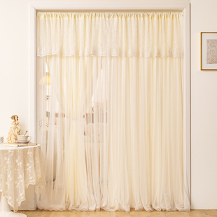 双层蕾丝纱帘门帘2025新款透光不透人奶油风窗帘免打孔柜子遮挡帘